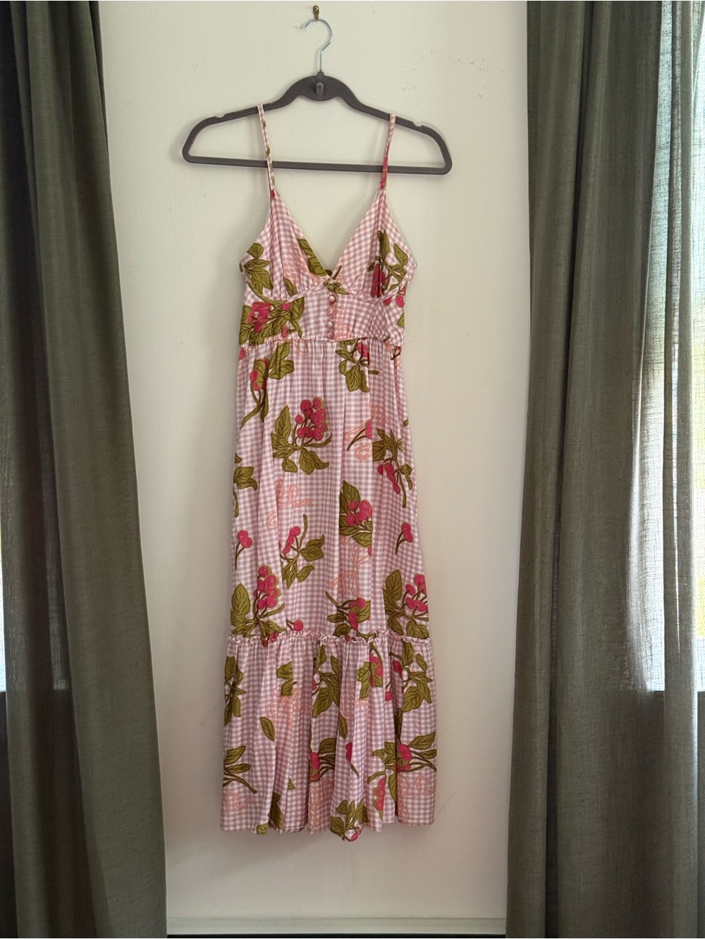 Jessica Simpson Pink Floral Gingham Midi Dress